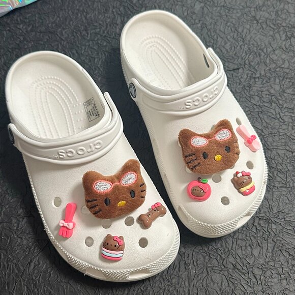 Cute Tanned Hello Kitty Plush Crocs Shoe Charms Y2K Fun Accessories 8PCS - Picture 2 of 2